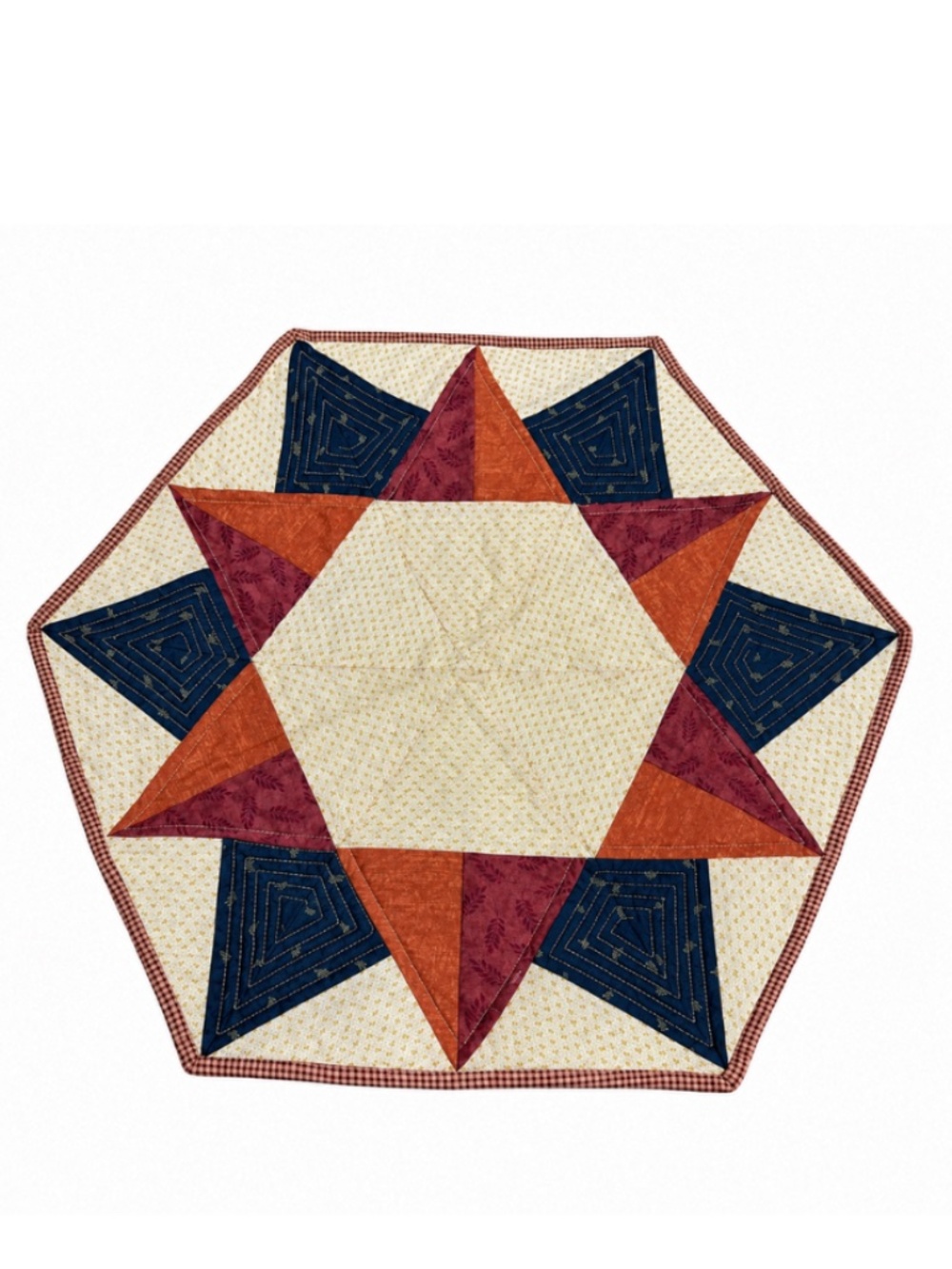 Handmade Amish Country Quilted Table Topper 22" Reversible Lone Star Primitive